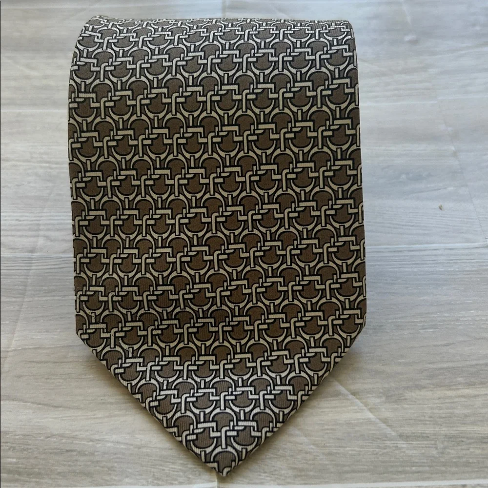 Gucci Brown Horsebit Patterned Silk Tie
